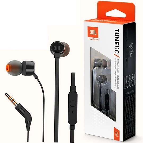 AURICULARES JBL TUNE 110 NEGROS - PURE BASS - CABLE PLANO - MANOS...