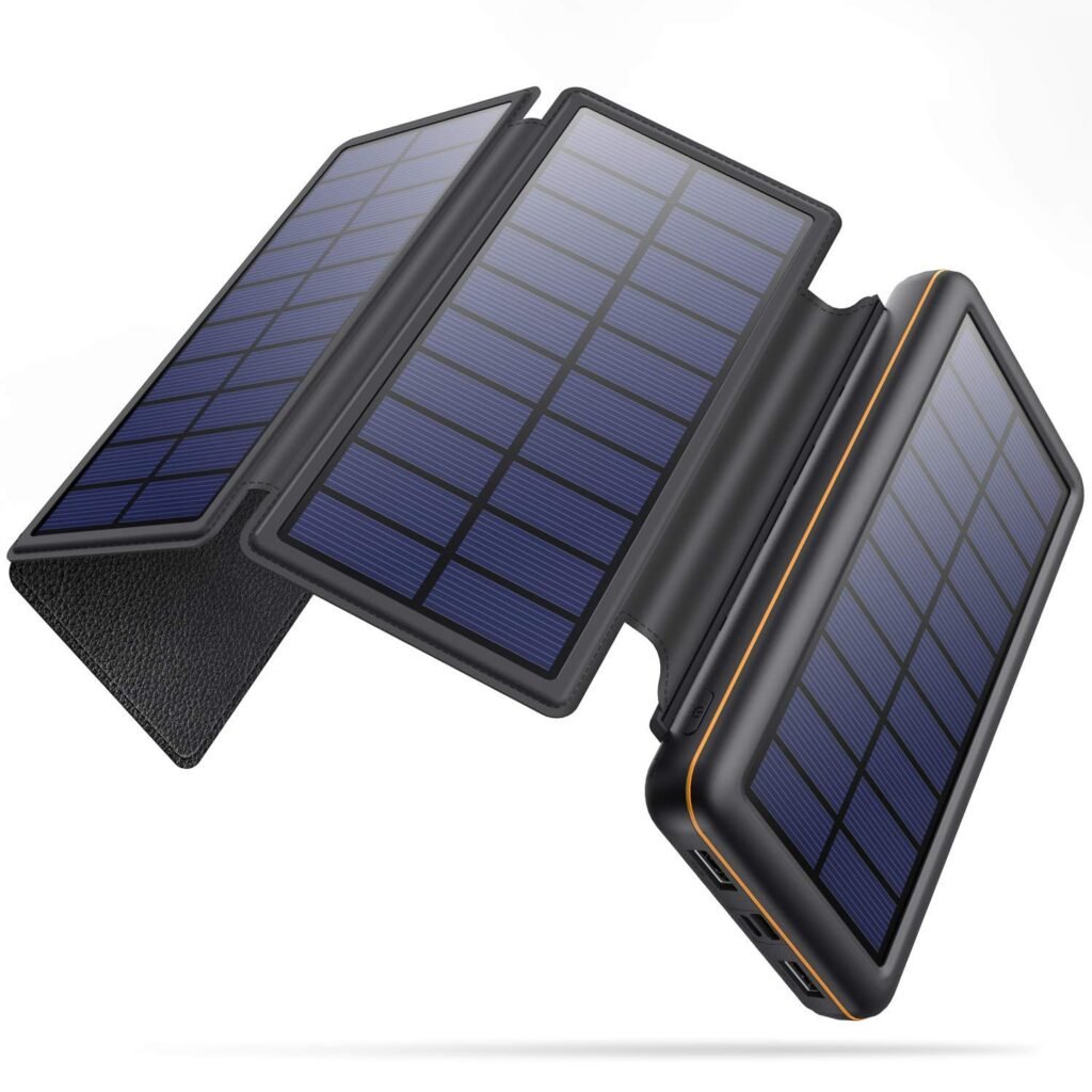 iPosible Batería Externa Solar de 26800 mAh con 4 Paneles solares Plegables y 2 Salidas USB, batería Externa portátil, Cargador Solar portátil para...