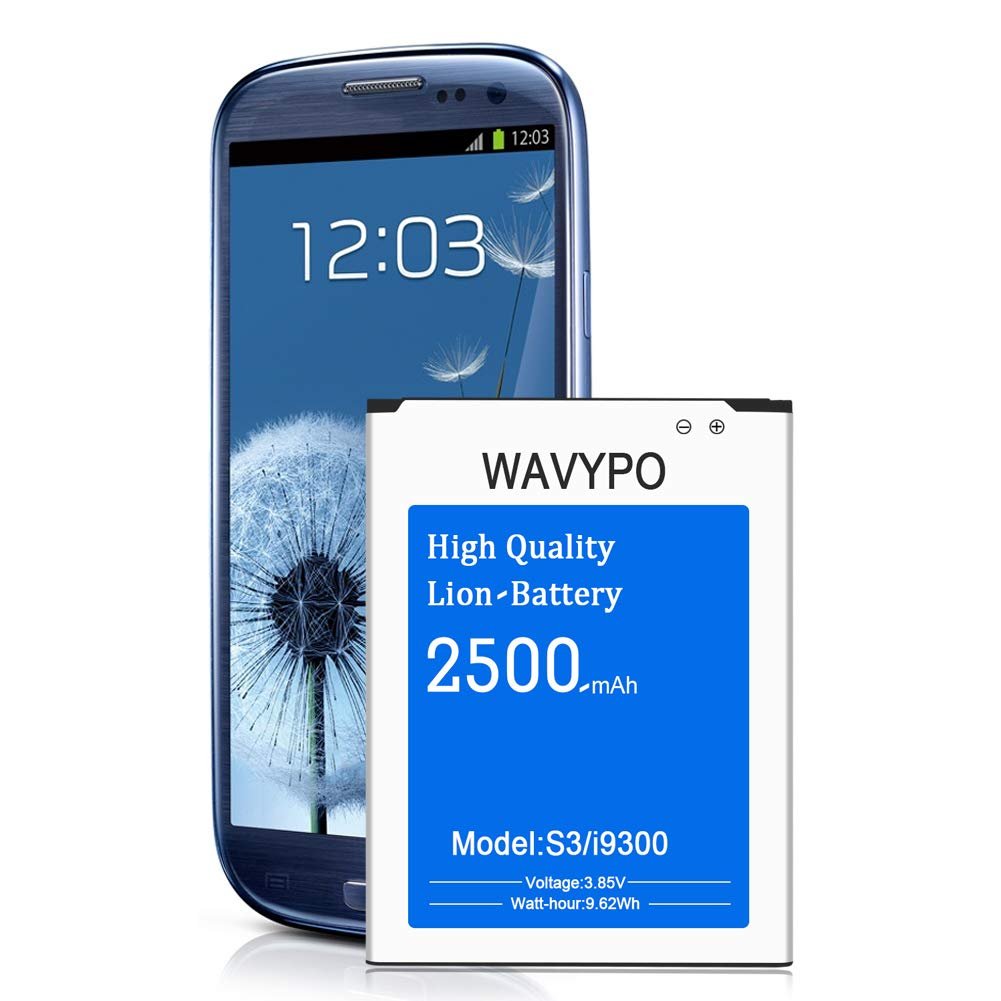 WAVYPO Batería para Galaxy S3 I9300, batería de repuesto de iones de litio de 2500 mAh para Samsung Galaxy S3 I9300, I9305 LTE, I535, T999, I747, ...