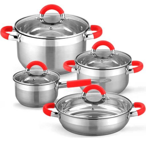 Batería Cocina Set 8 Piezas Vitro Inducción Acero Rojo Gridinlux ...