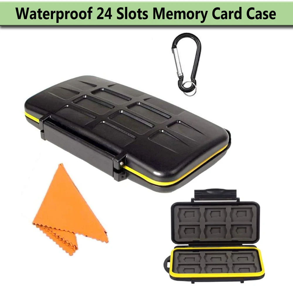 Caja de almacenamiento impermeable para tarjeta SD, estuche de almacenamiento para 12 tarjetas SD y 12 tarjetas TF/Micro SD, 24 ranuras