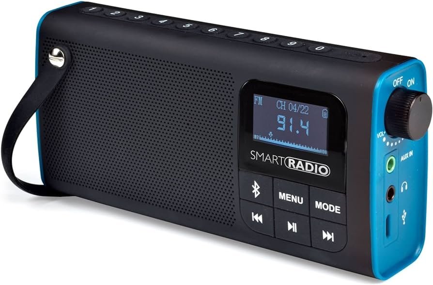 Radio FM portátil 3 en 1, Altavoz Bluetooth, Batería Recargable y Reproductor de Audio Desde Tarjeta Micro SD.