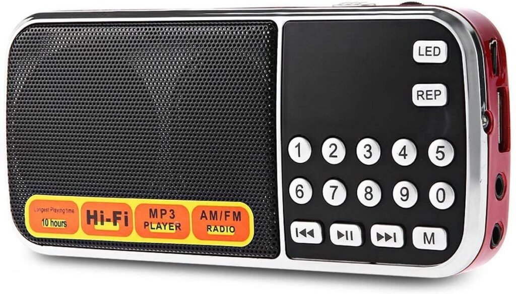 AM FM Radio de bolsillo portátil Reproductor de música Soporte Micro SD/TF ranura USB para tarjeta (rojo)