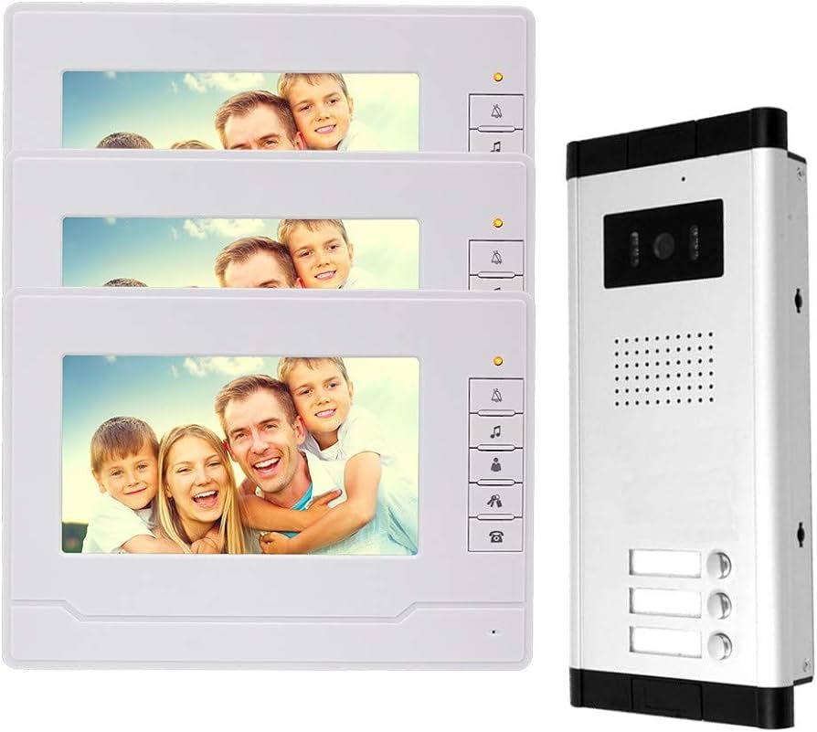 NN99 Sistema de intercomunicación por video Sistema de 3 monitores Timbre de video con cámara IR Visión nocturna Teléfono de la puerta para el hogar 3...