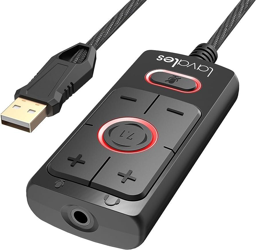 Lavales Tarjeta de sonido USB 7.1, tarjeta de sonido de amplificador externo con sonido estéreo envolvente virtual 7.1 para auriculares de juegos,...