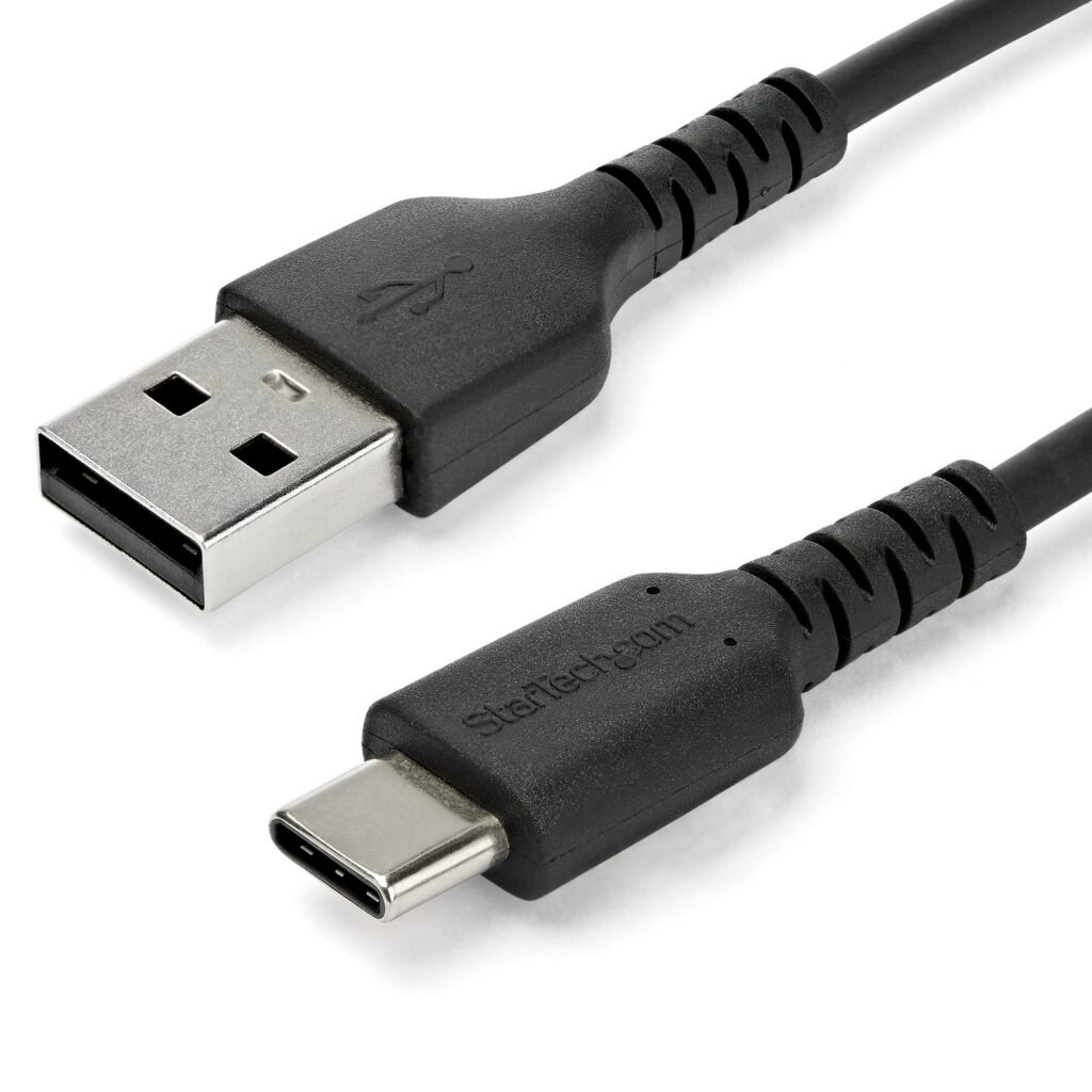 Cable de carga USB A a USB C de 1 m - Cable de datos USB 2.0 a USB tipo C de carga y sincronización rápida y duradera - Chaqueta TPE resistente Fibra de aramida M/M 3A Negro - Samsung...