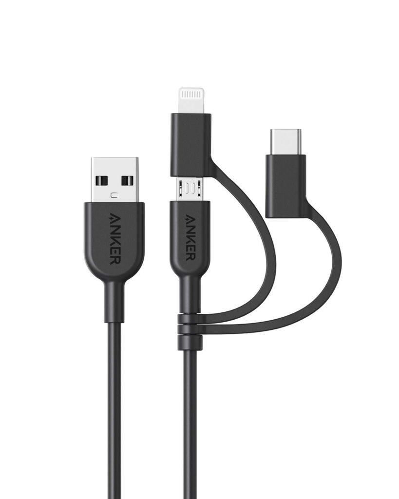 Cable Anker Powerline II 3 en 1 Cable Lightning/USB-C/Micro USB de 0,9 m para teléfonos móviles iPhone, iPad, LG, Galaxy, Xperia, Android y más (Negro)