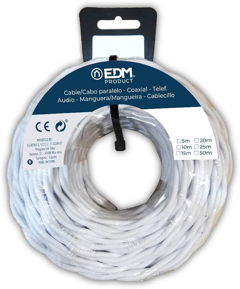 EDM 11990 cable paralelo, textil, trenzado, blanco, 3 x 2,5 mm x 25...