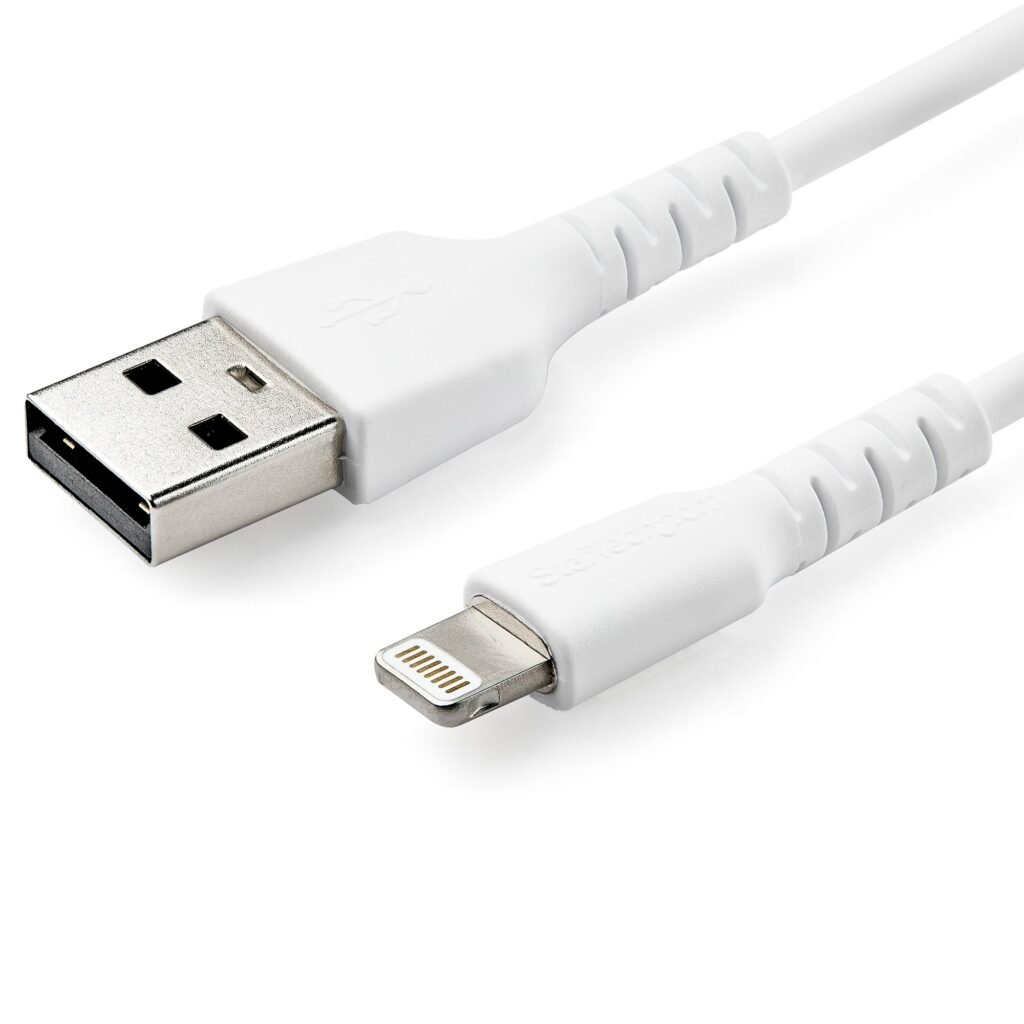 Cable USB-A a Lightning blanco duradero de 6 pies (2 m) - Cable de alimentación de sincronización/cargador USB tipo A de fibra de aramida resistente y resistente - Apple MFi ...