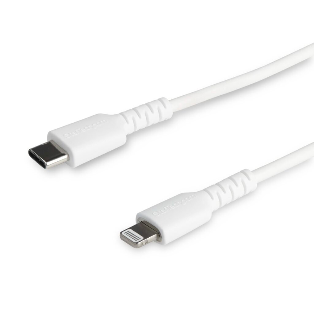 Cable USB-C a Lightning blanco duradero de 6 pies (2 m) - Cable de alimentación de sincronización/cargador USB tipo A de fibra de aramida resistente y resistente - Apple MFi ...