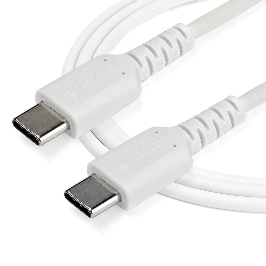 Cable de carga USB C de 1 m - Cable de carga y sincronización rápida y duradera USB 2.0 tipo C a USB C para computadora portátil - Chaqueta TPE Fibra de aramida M/M 60W Blanco - Samsung S10...