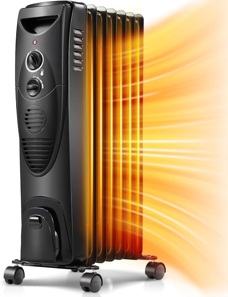 Kismile - Calentador eléctrico portátil, relleno de aceite con 3 ajustes de calor, termostato ajustable, protección contra sobrecalentamiento y vuelco...