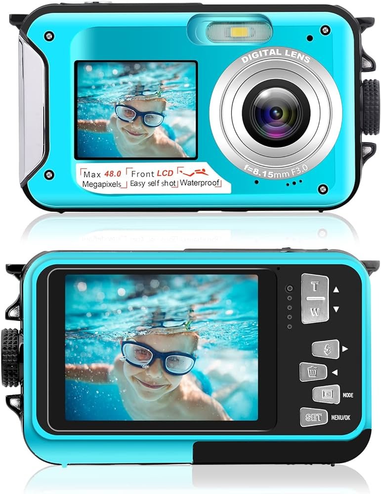 Camara Acuatica Sumergible 2.7K 1080P Full HD 24MP Pulgadas Camara Fotos Acuatica Selfie Camara de Pantalla Dual