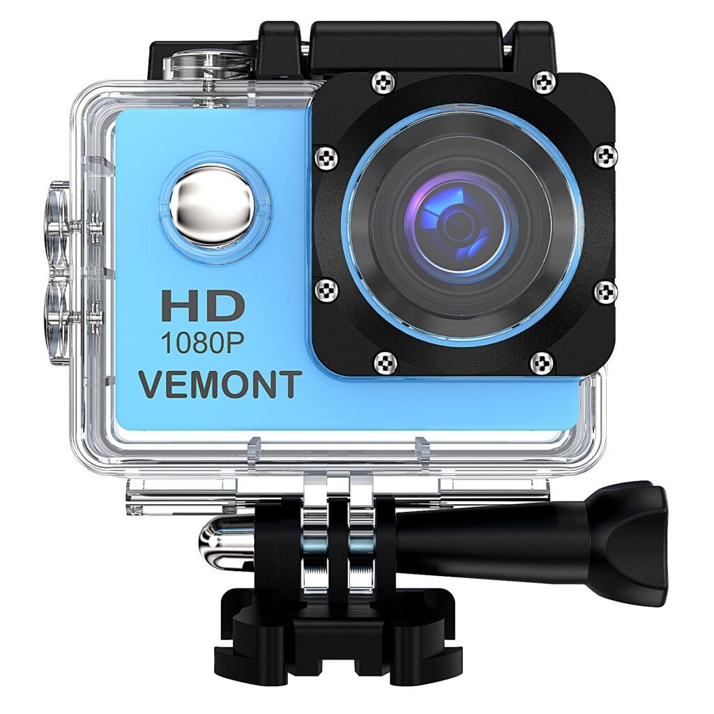 VEMONT Cámara Deportiva 1080P HD Impermeable 30M Pantalla de 2.0 Lente de Gran Angular de 120 Grados Múltiples Accesorios para Deportes y Actividades,...