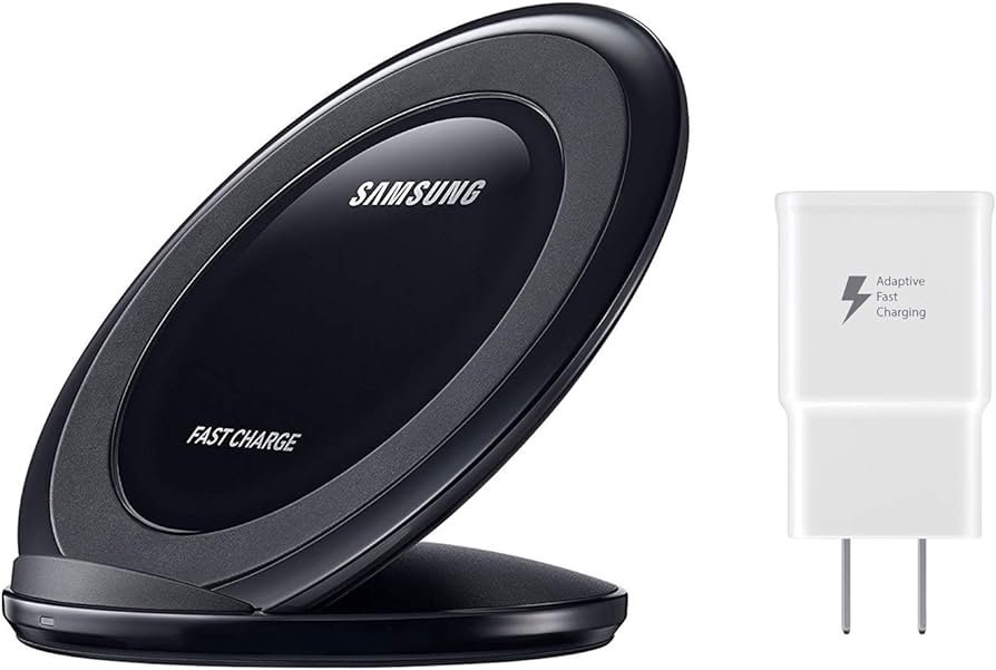 Cargador inalámbrico Samsung de carga rápida, con cargador tradicional de corriente (versión de Estados Unidos), Base, Negro