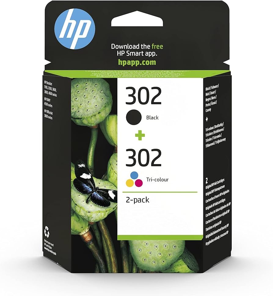 HP 302 X4D37AE, Negro y Tricolor, Pack de 2, Cartuchos de Tinta Originales, Compatible con Impresoras de Inyección de Tinta HP DeskJet 1110, 2130,...