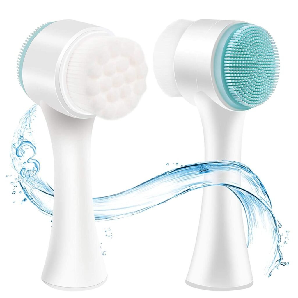 Cepillo de limpieza facial manual, cepillo facial 2 en 1, cepillo facial de silicona, cepillo de lavado facial manual de doble cara para masaje de...