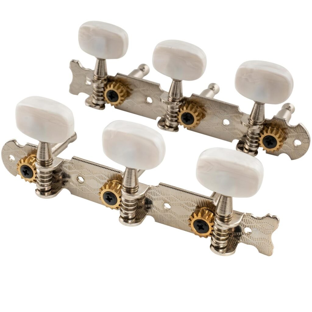 Musiclily Pro 3x3 Clavijas de Afinación Clavijero de Repuesto para Guitarra Acústica, Níquel Con Botón Blanco